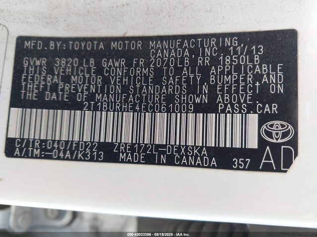 Toyota 2zr-fe 2014 2T1BURHE4EC061009 Image 9