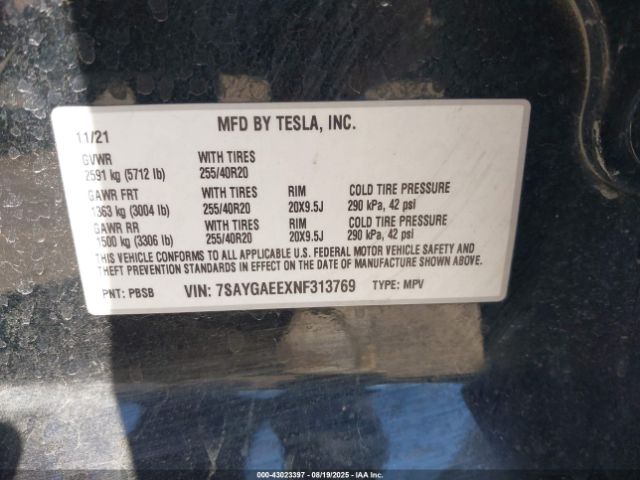 2022 TESLA MODEL Y 7SAYGAEEXNF313769 Photo 8
