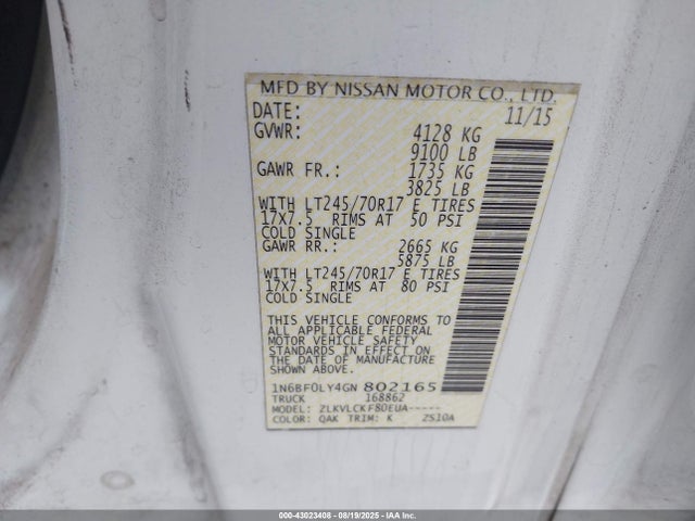 1N6BF0LY4GN802165 Nissan NV
