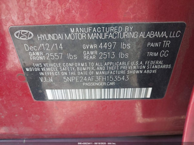 5NPE24AF3FH153543 Hyundai dohc gdi theta-ii
