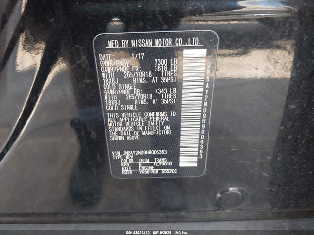 JN8AY2ND9H9006363 Nissan Armada