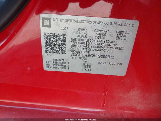 3GCPCREC5JG209311 Chevrolet l83 - sidi: spark ignited direct injection, vvt: variable valve timing, afm, e85 max, alum