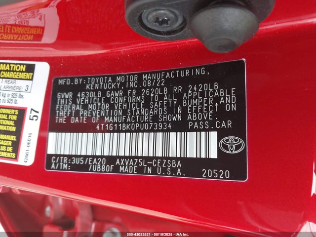 4T1G11BK0PU073934 Toyota a25a-fks