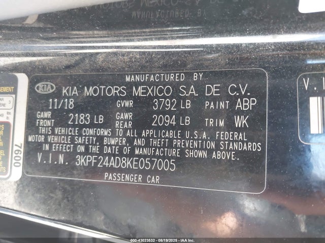 3KPF24AD8KE057005 KIA mpi nu