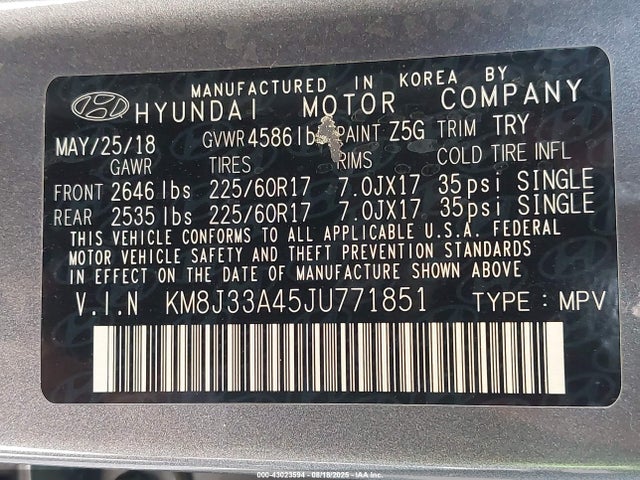 KM8J33A45JU771851 Hyundai gdi nu