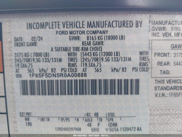 1F65F5DN5R0A00888 Ford F53