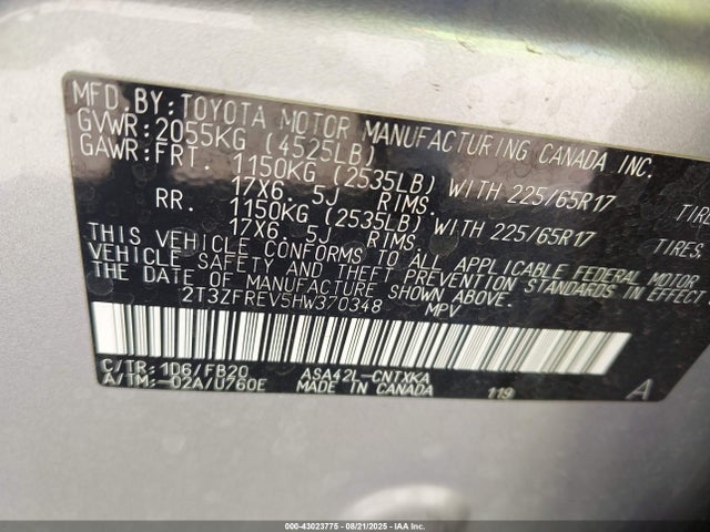 2T3ZFREV5HW370348 Toyota 2ar-fe
