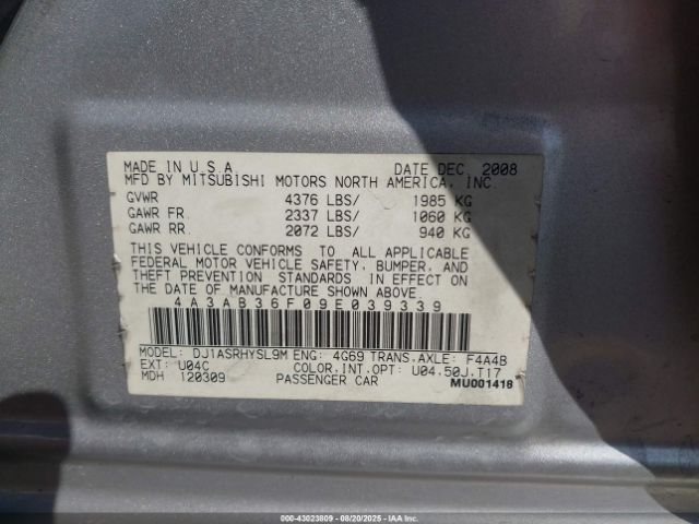 2009 MITSUBISHI GALANT 4A3AB36F09E039339 Photo 8