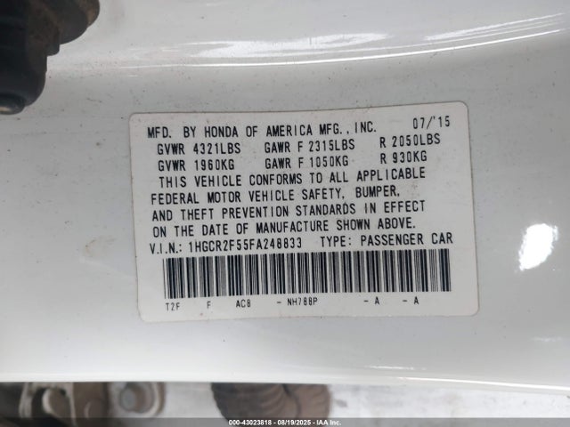 1HGCR2F55FA248833 Honda k24w1