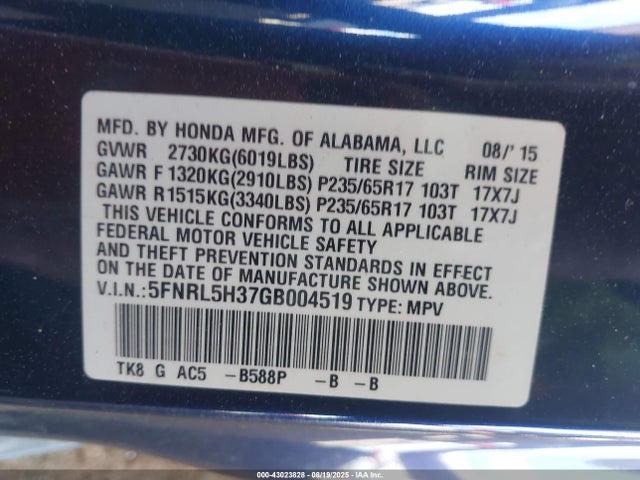5FNRL5H37GB004519 Honda j35z8