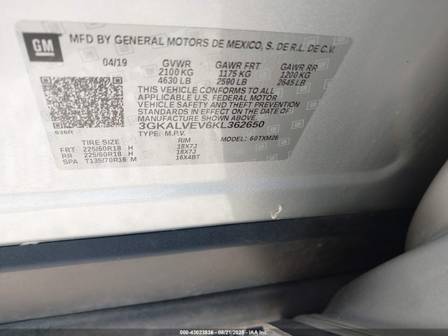 3GKALVEV6KL362650 GMC lyx - direct injection, vvt, fgt, turbo, alum, gen 1
