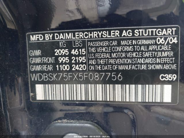 2005 MERCEDES-BENZ SL 500 WDBSK75FX5F087756 Photo 8
