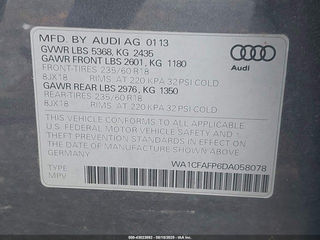 2013 AUDI Q5 WA1CFAFP6DA058078 Photo 8