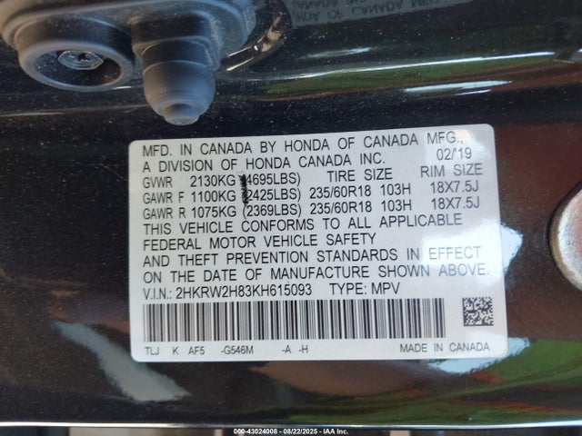 Honda l15be 2019 2HKRW2H83KH615093 Image 9