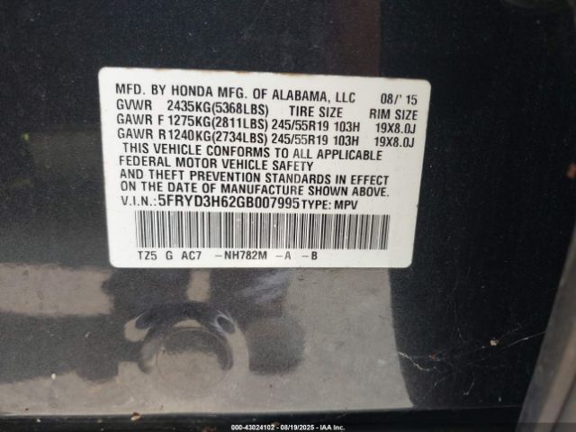 2016 ACURA MDX 5FRYD3H62GB007995 Photo 8