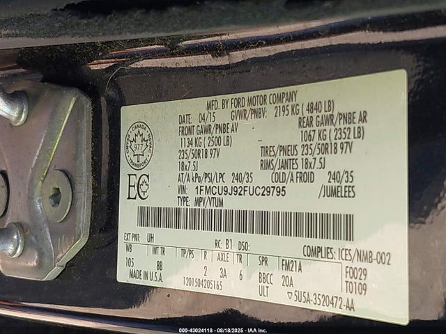1FMCU9J92FUC29795 Ford 2015