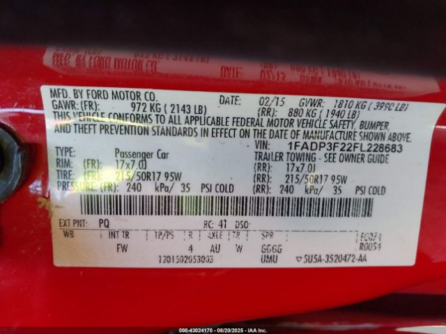 2015 FORD FOCUS 1FADP3F22FL228683 Photo 8
