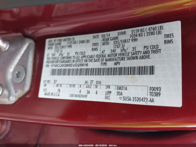 Ford Escape 2014 1FMCU0G95EUD25616 Image 9