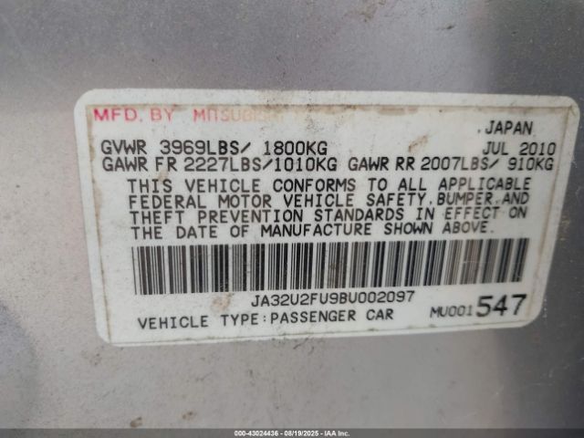 2011 MITSUBISHI LANCER JA32U2FU9BU002097 Photo 8
