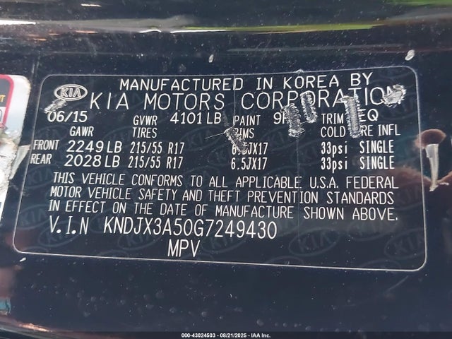 KNDJX3A50G7249430 KIA dohc gdi nu