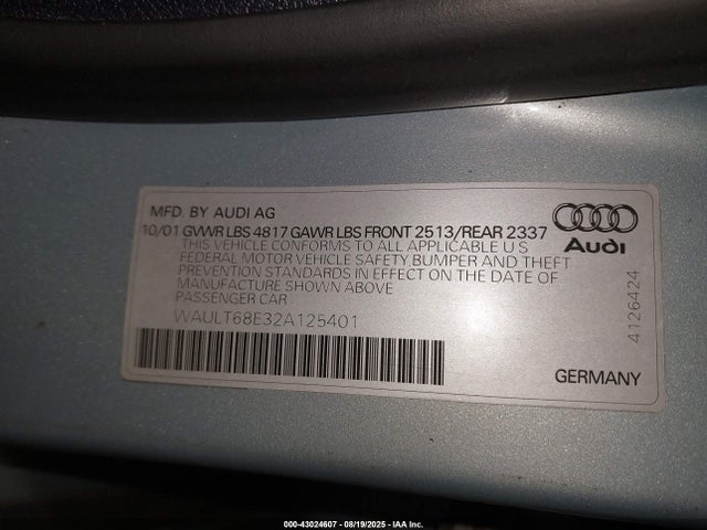 2002 AUDI A4 WAULT68E32A125401 Photo 8