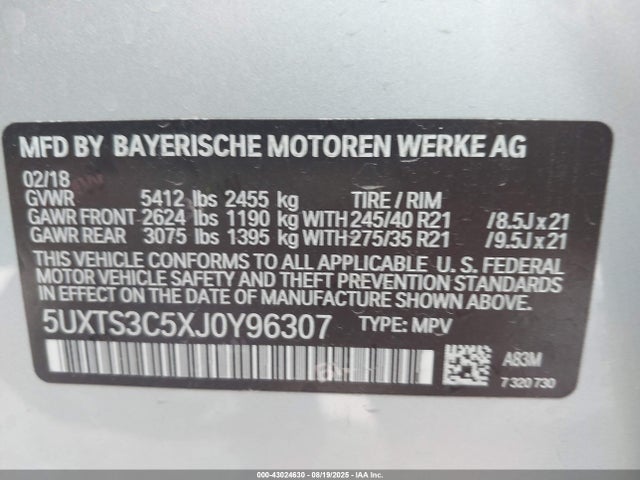 5UXTS3C5XJ0Y96307 BMW X3