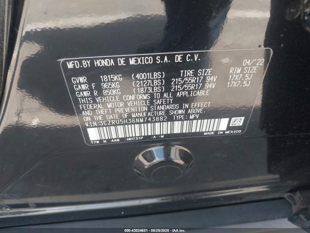 3CZRU5H36NM743882 Honda r18z9
