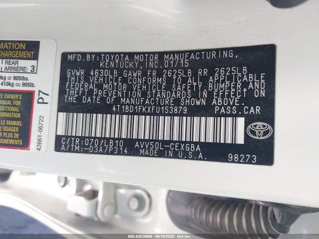 Toyota 2ar-fxe+2jm 2015 4T1BD1FKXFU153879 Image 9