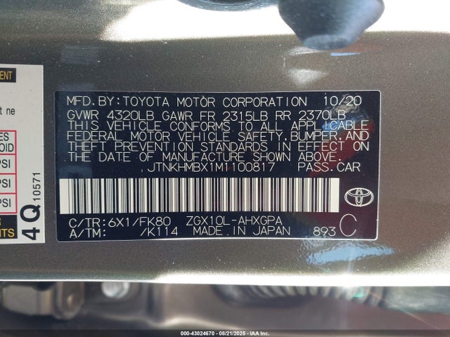 JTNKHMBX1M1100817 Toyota 3zr-fae