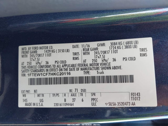 Ford 5.0l-4v 2017 1FTEW1CF7HKC20116 Image 9