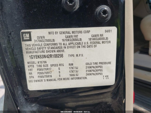 2002 CADILLAC ESCALADE 1GYEK63N42R108298 Photo 8