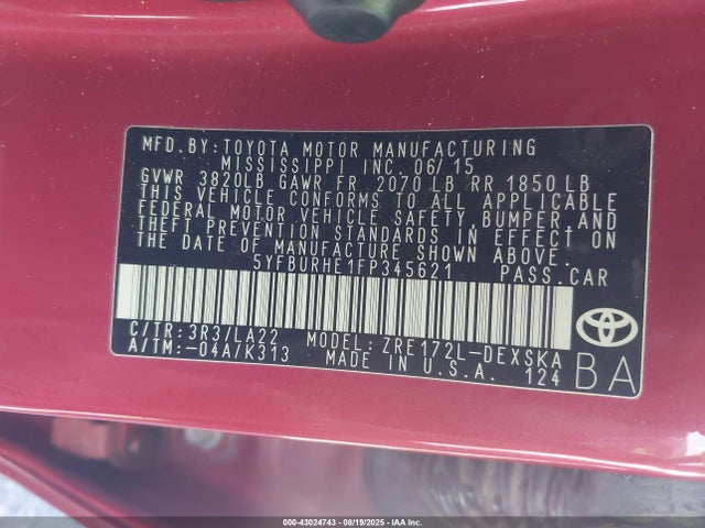 Toyota 2zr-fe 2015 5YFBURHE1FP345621 Image 9