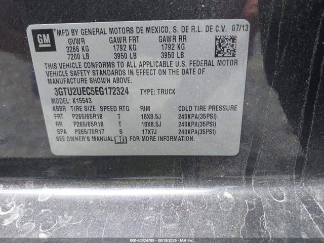 Продаж на аукціоні авто 2014 Gmc Sierra 1500 Sle, vin: 3GTU2UEC5EG172324, номер лоту: 43024788