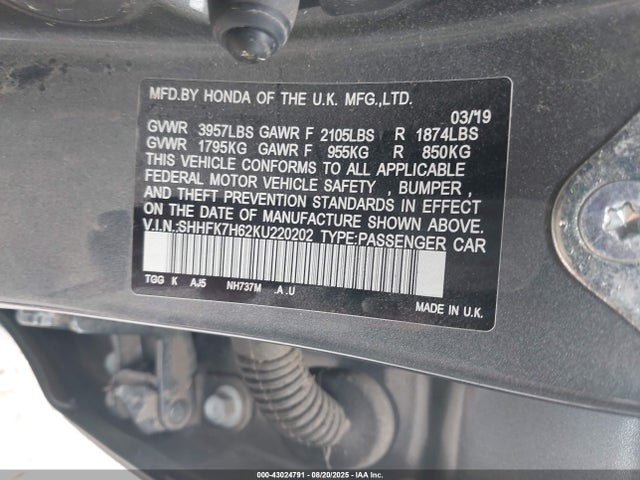 SHHFK7H62KU220202 Honda l15ba