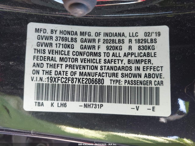 Honda k20c2 2019 19XFC2F87KE206680 Image 9