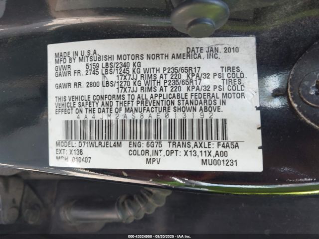 2010 MITSUBISHI ENDEAVOR 4A4JM2AS8AE013192 Photo 8