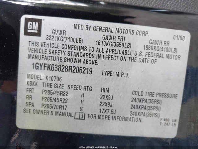 2008 CADILLAC ESCALADE 1GYFK63828R206219 Photo 8