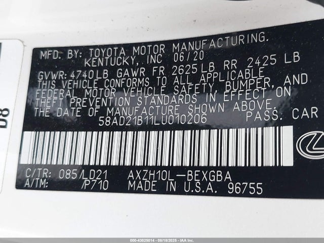 Lexus a25a-fxs, 3nm 2020 58AD21B11LU010206 Image 9