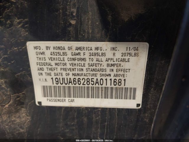 2005 ACURA TL 19UUA66285A011681 Photo 8