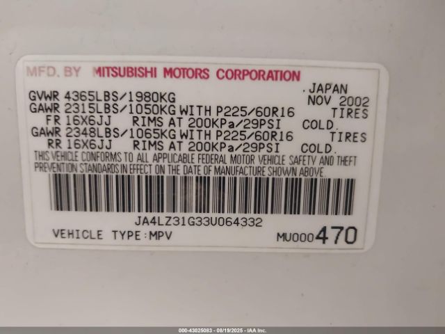 2003 MITSUBISHI OUTLANDER JA4LZ31G33U064332 Photo 8