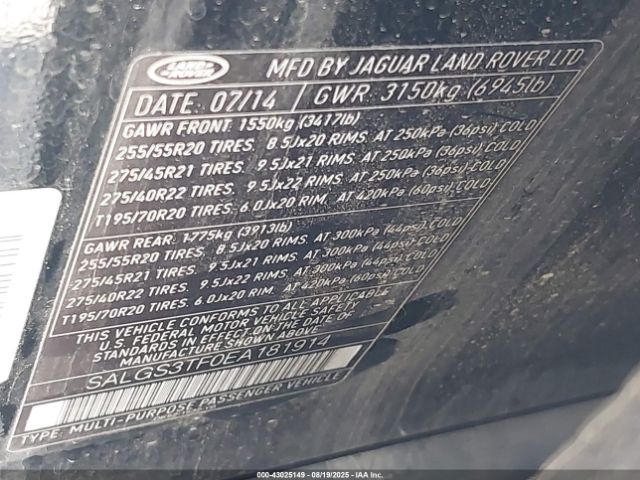 2014 LAND ROVER RANGE ROVER SALGS3TF0EA181914 Photo 8