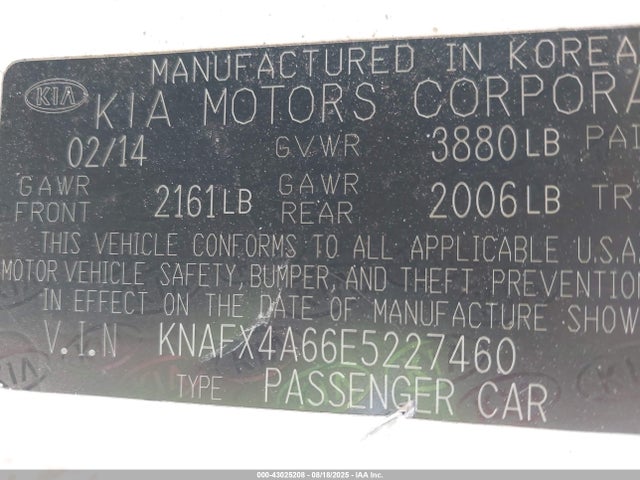 KNAFX4A66E5227460 KIA 2014