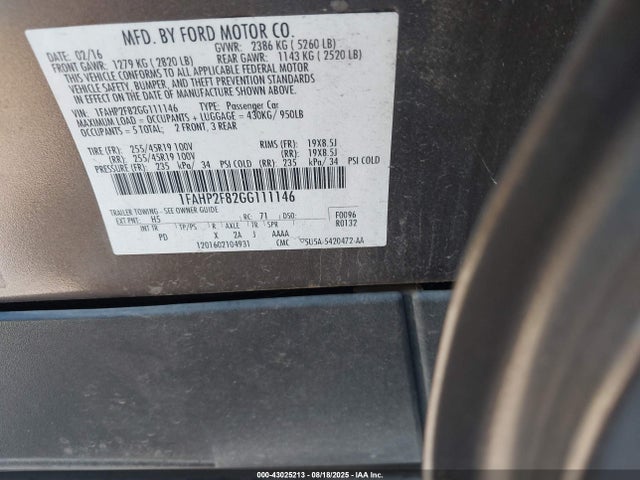 Ford Taurus 2016 1FAHP2F82GG111146 Image 9