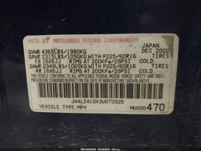 2003 MITSUBISHI OUTLANDER JA4LZ41GX3U073325 Photo 8