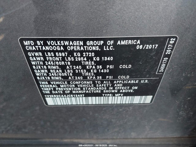 Volkswagen fsi 2018 1V2KR2CA4JC512437 Image 9