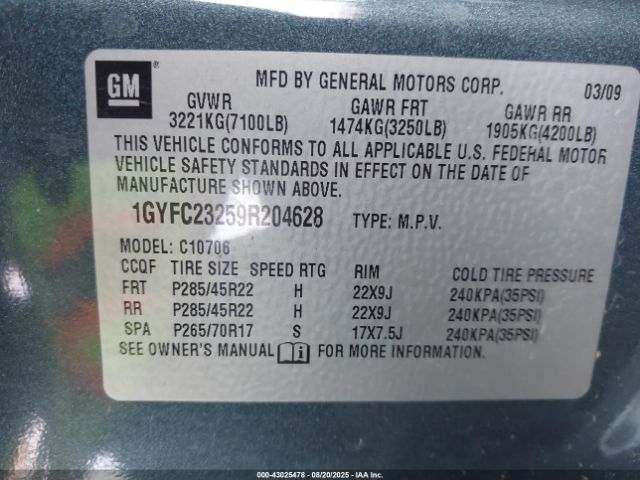 2009 CADILLAC ESCALADE 1GYFC23259R204628 Photo 8