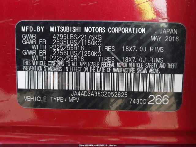 2016 MITSUBISHI OUTLANDER JA4AD3A38GZ052625 Photo 8