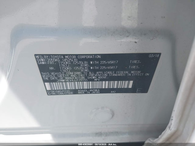 JTMWFREV4JJ179155 Toyota 2ar-fe