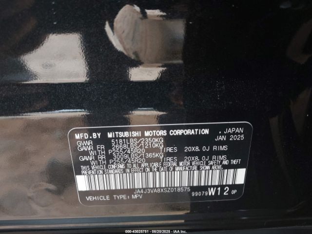 2025 MITSUBISHI OUTLANDER JA4J3VA8XSZ018575 Photo 8
