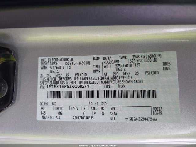 Ford 2.7l-4v 2018 1FTEX1EP5JKC68271 Image 9